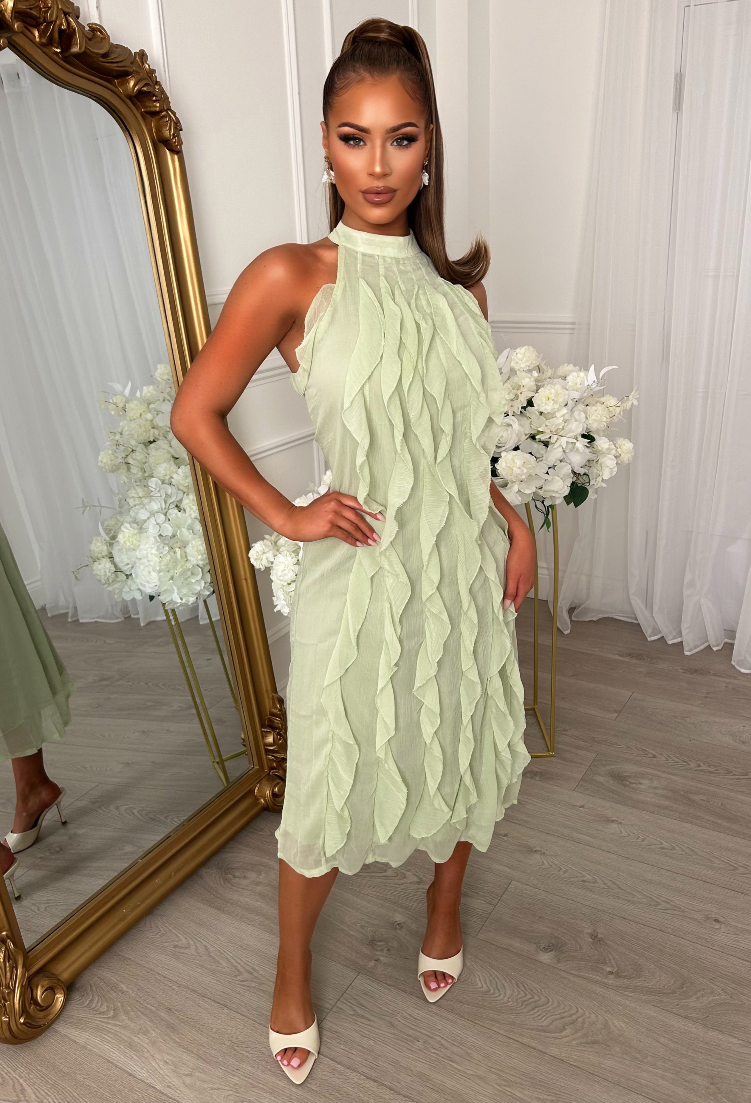 Endless Aura Green Ruffle Maxi Dress