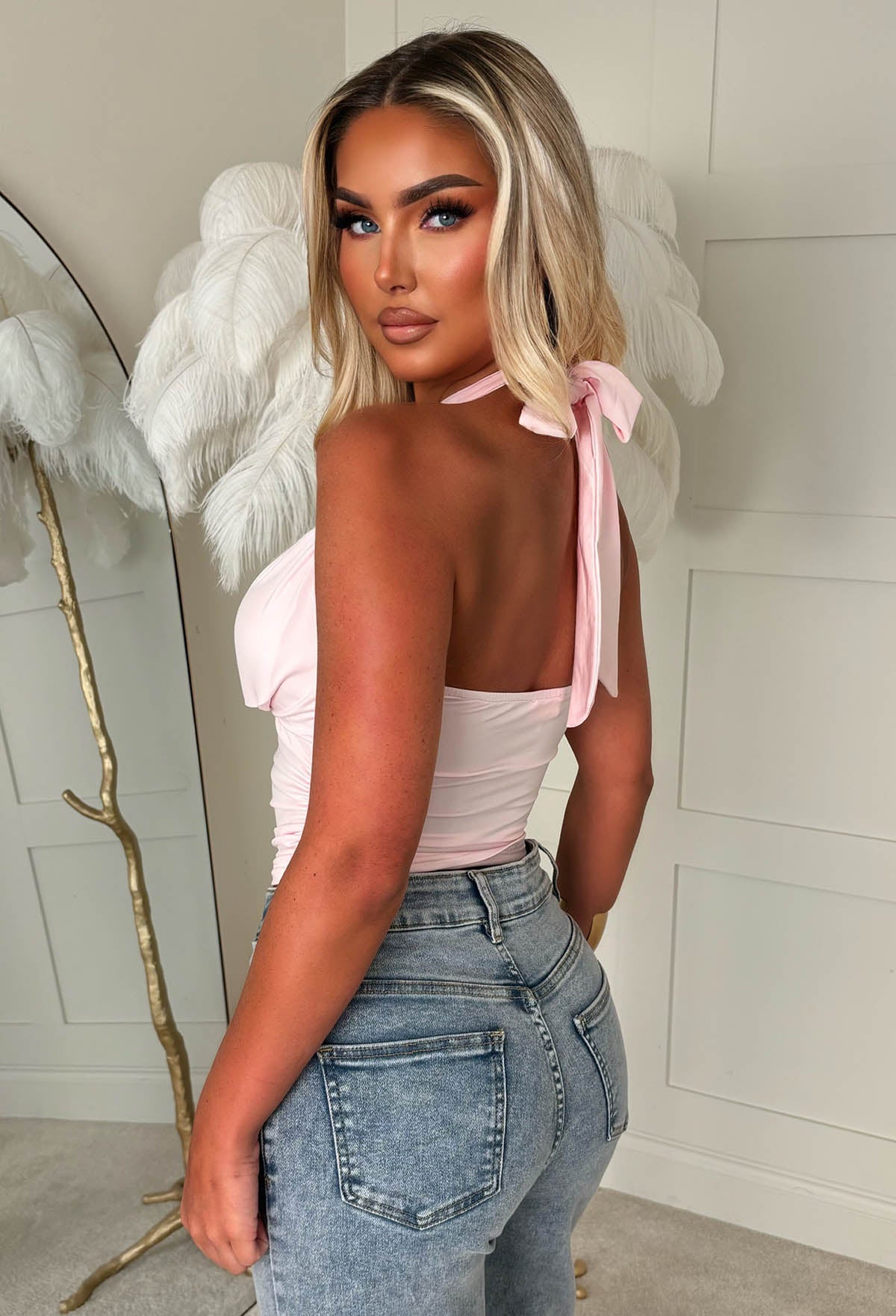 Entangled After Dark Pink Tie Neck Top