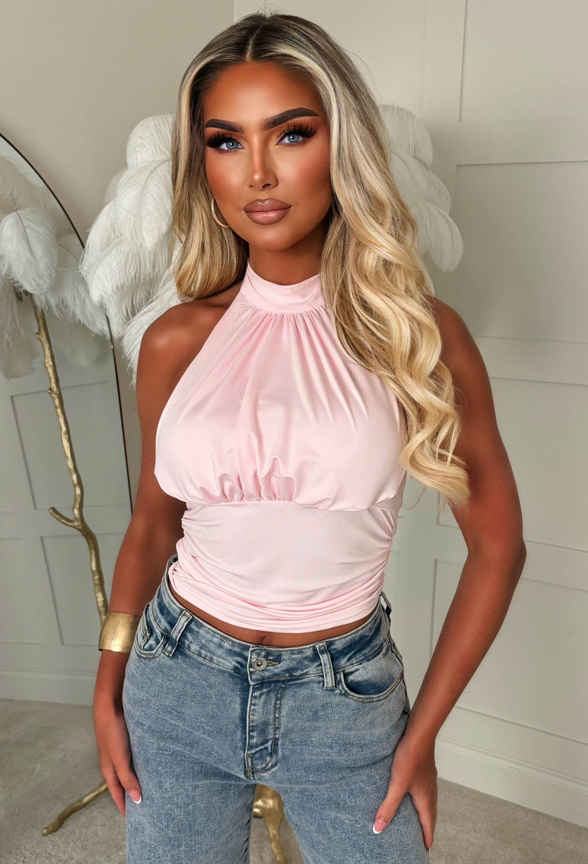 Entangled After Dark Pink Tie Neck Top