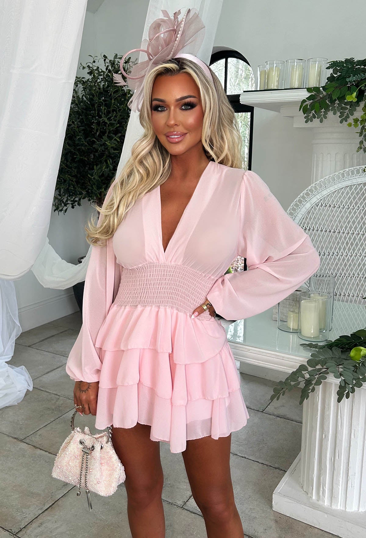Eternal Grace Pink Long Sleeve Ruffle Mini Dress