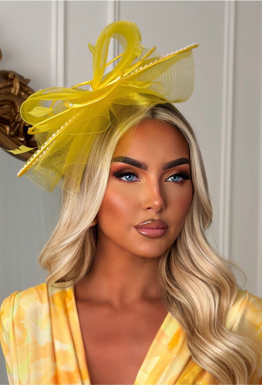 Eternity Yellow Diamante Veil Fascinator