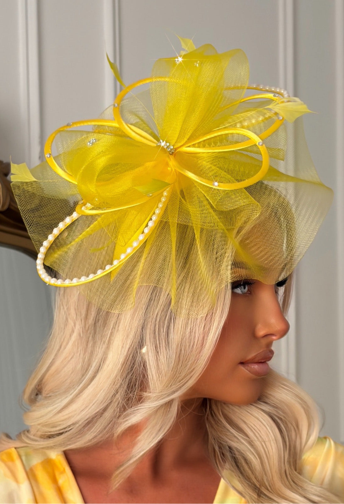 Eternity Yellow Diamante Veil Fascinator
