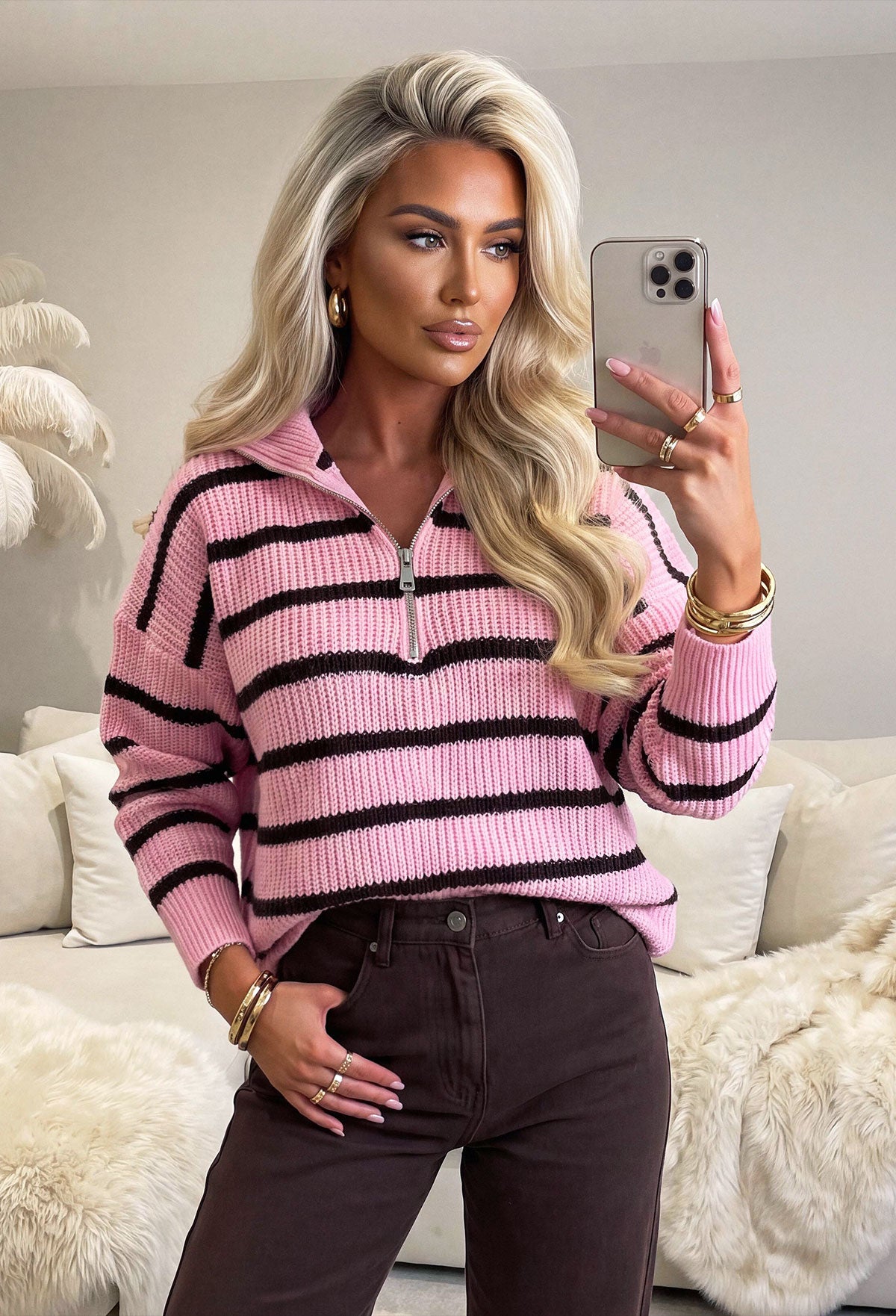 everyday-sensation-pink-stripe-funnel-neck-jumper-1