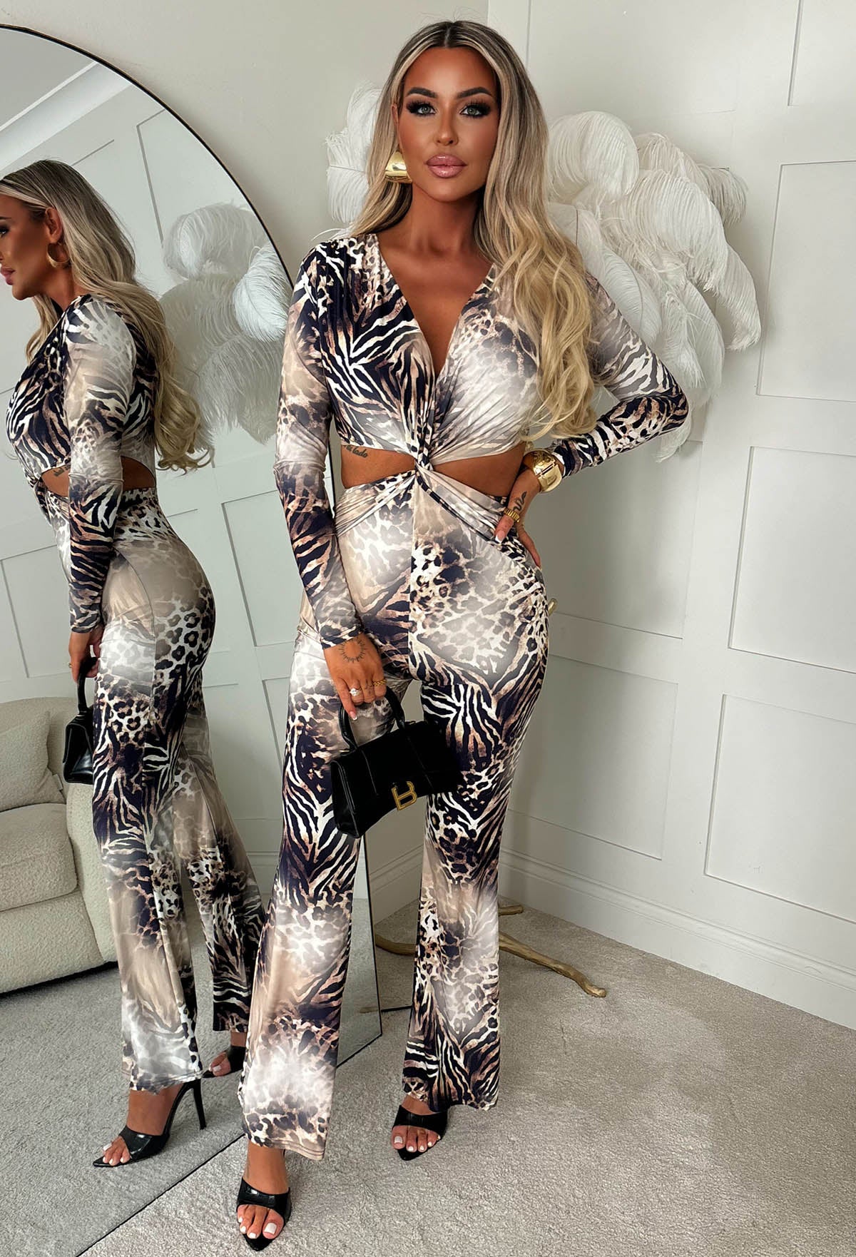 Feline Noir Multi Animal Print Jumpsuit