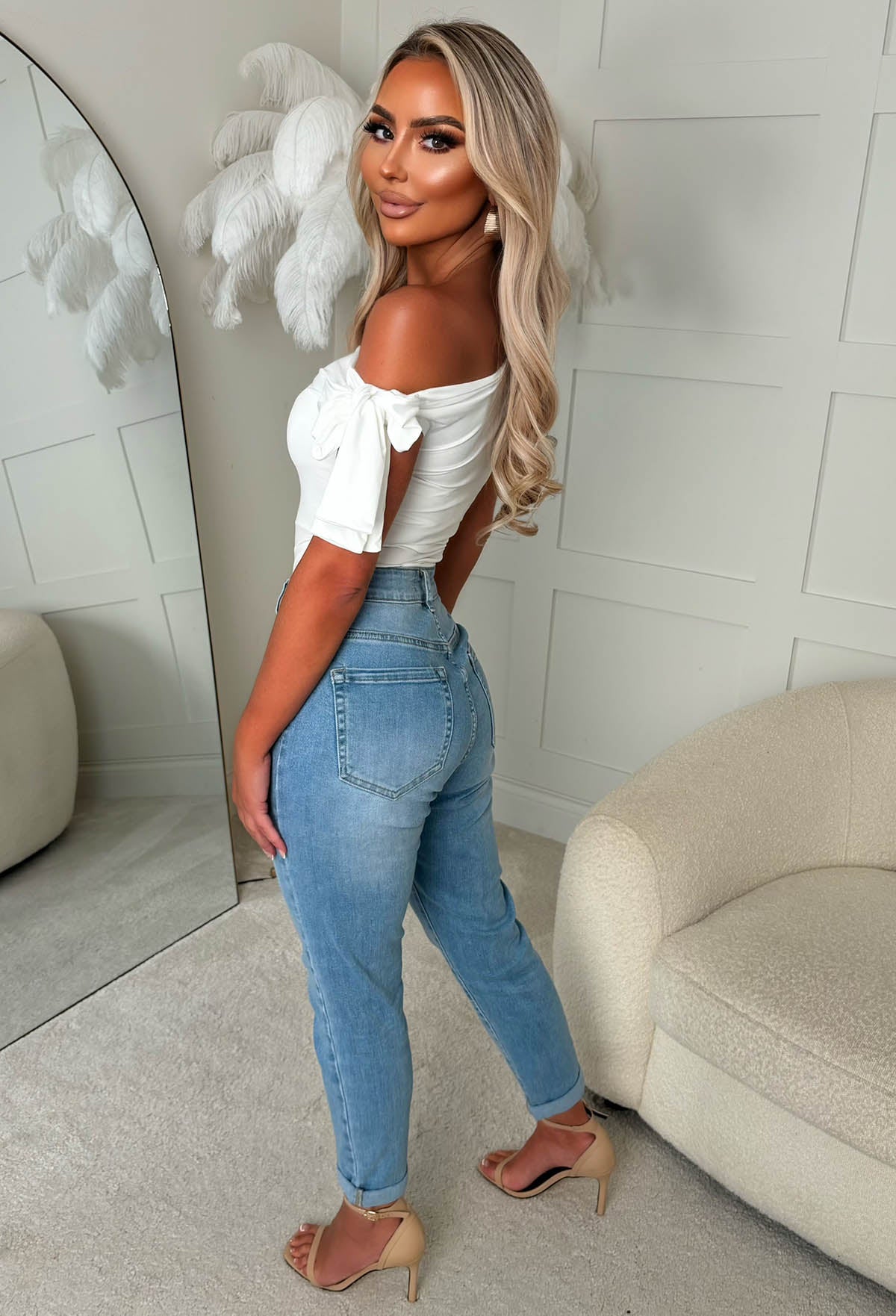 Fierce Forever Mid Blue Stretch Distressed Turn Up Mom Jeans