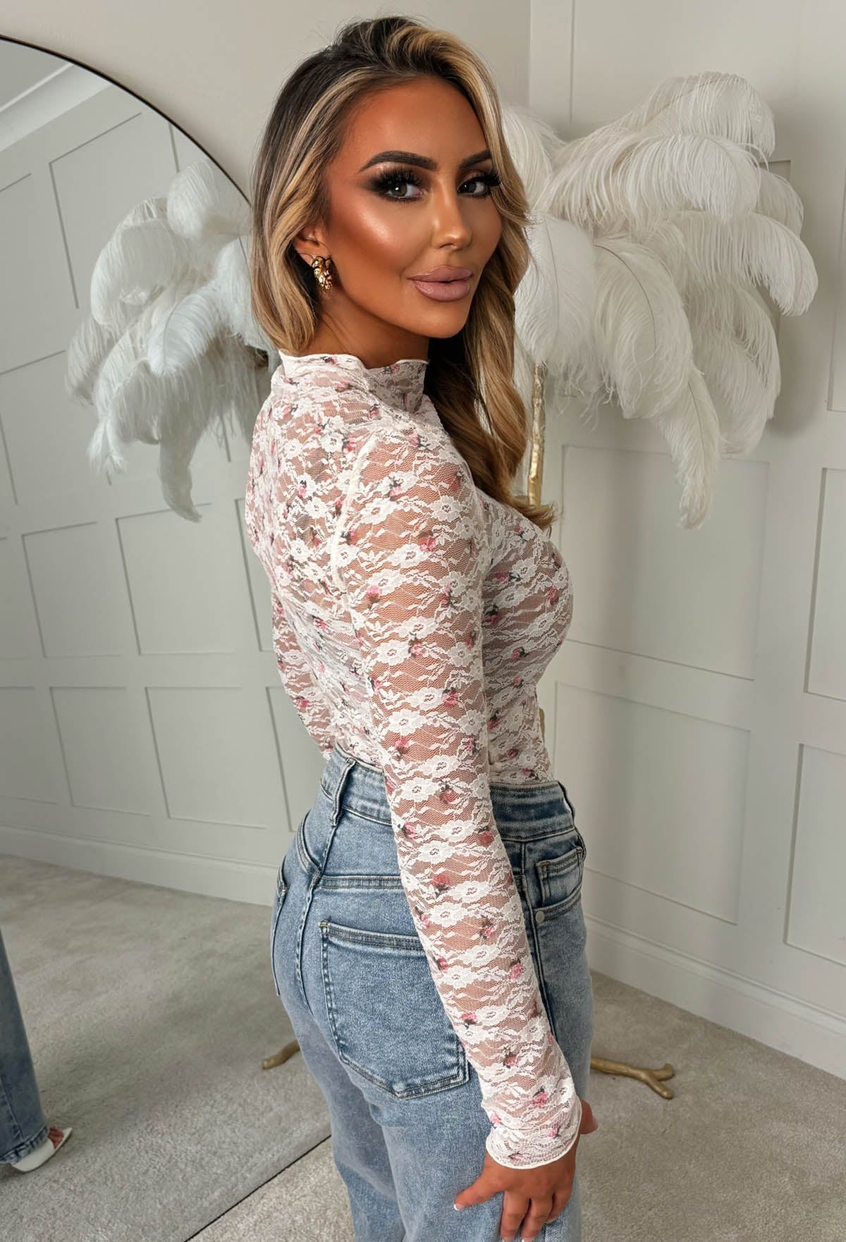 Floral Hush Pink Lace Floral Print Long Sleeve Top | Pink Boutique