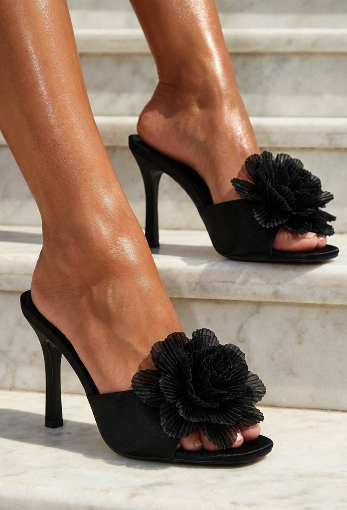 Flower Fantasy Black Stiletto Heels