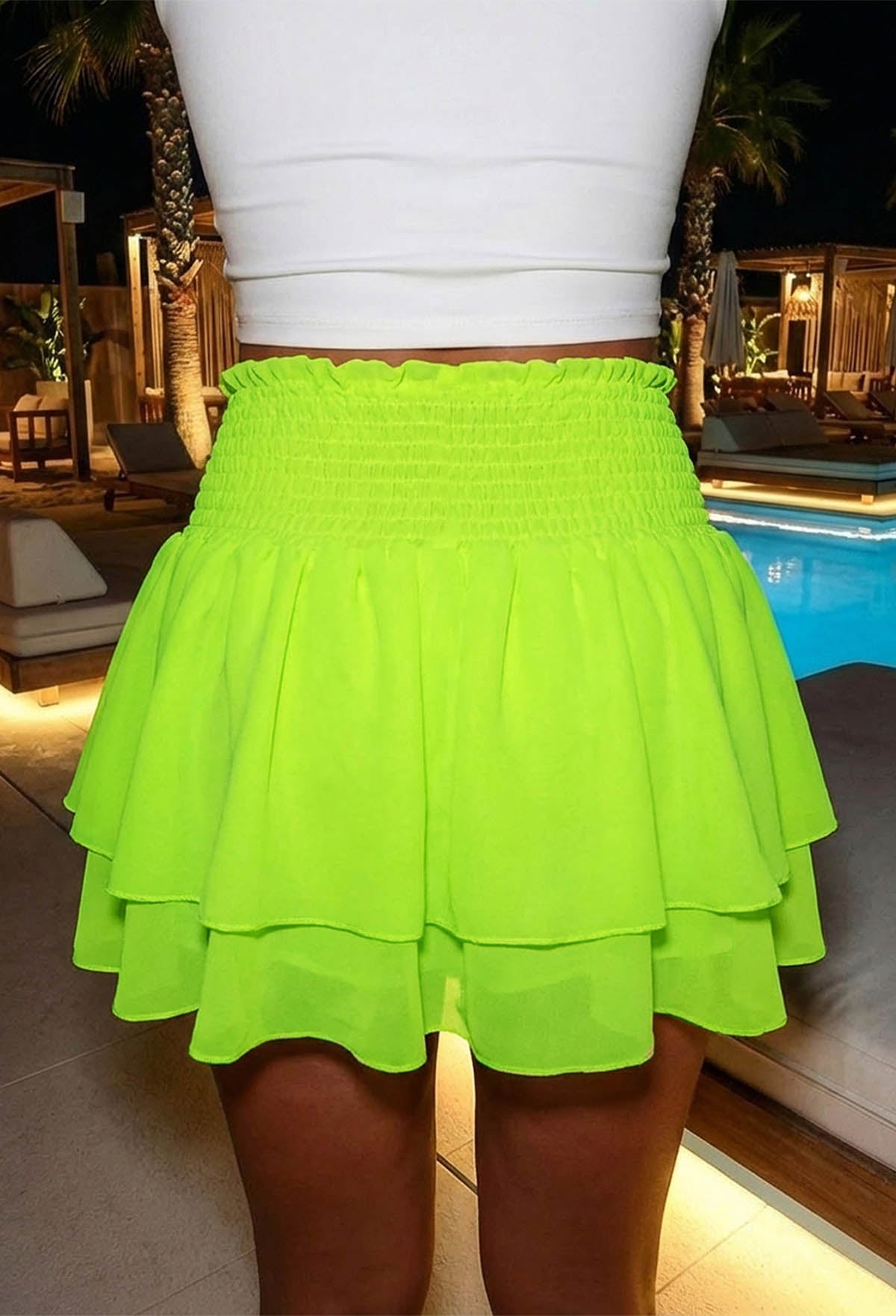 Freiya Green Frill Detail Chiffon Shirred Back Skort