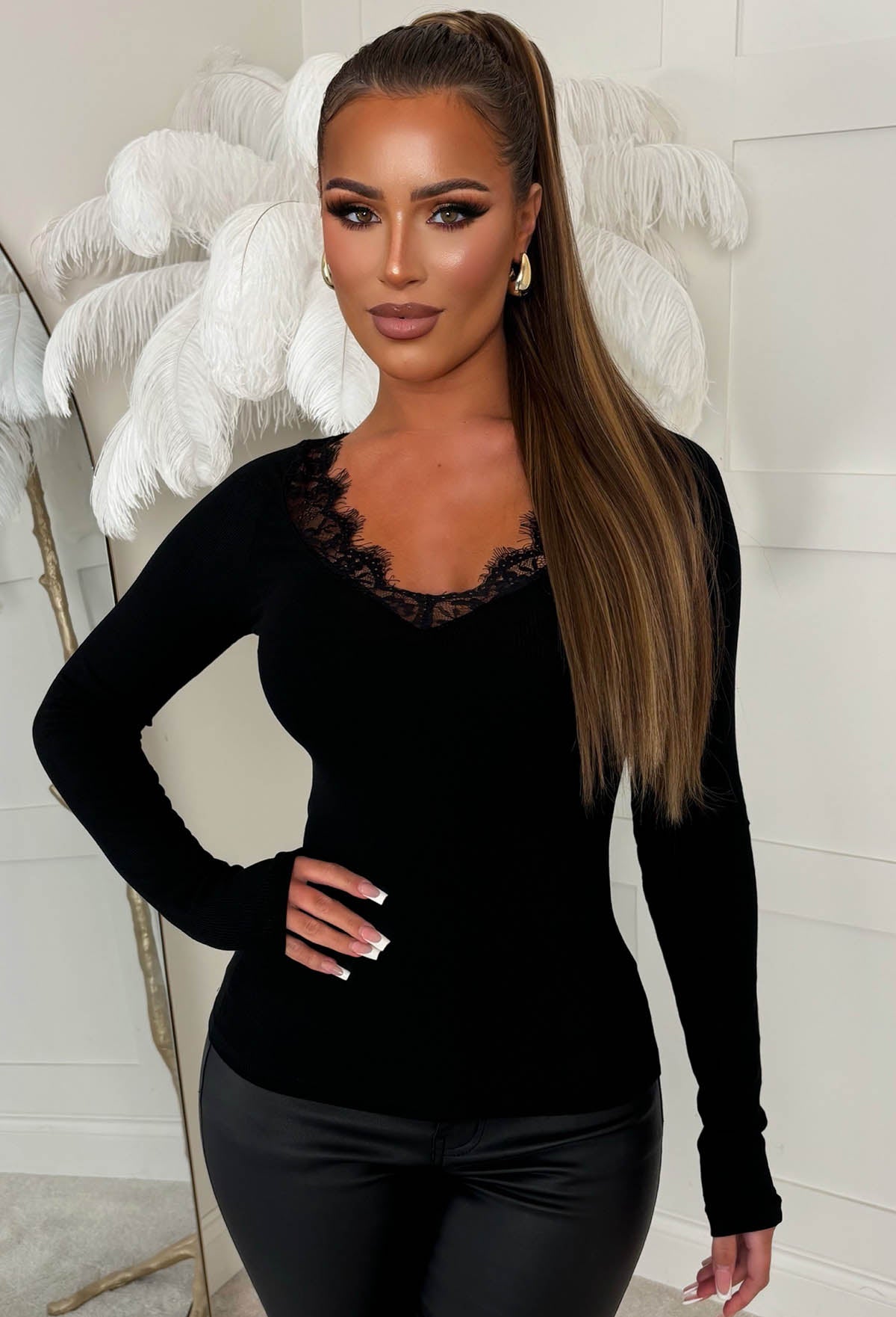 Frill Thrill Black Lace Trim Top