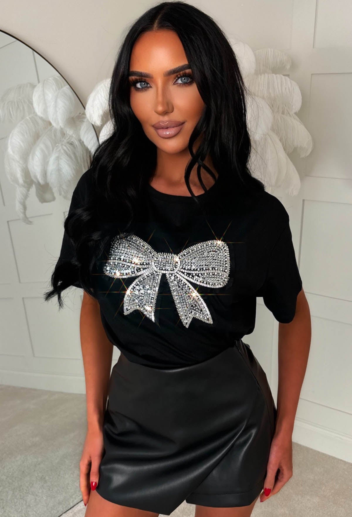 Gemini Black Bow Embellished T-shirt