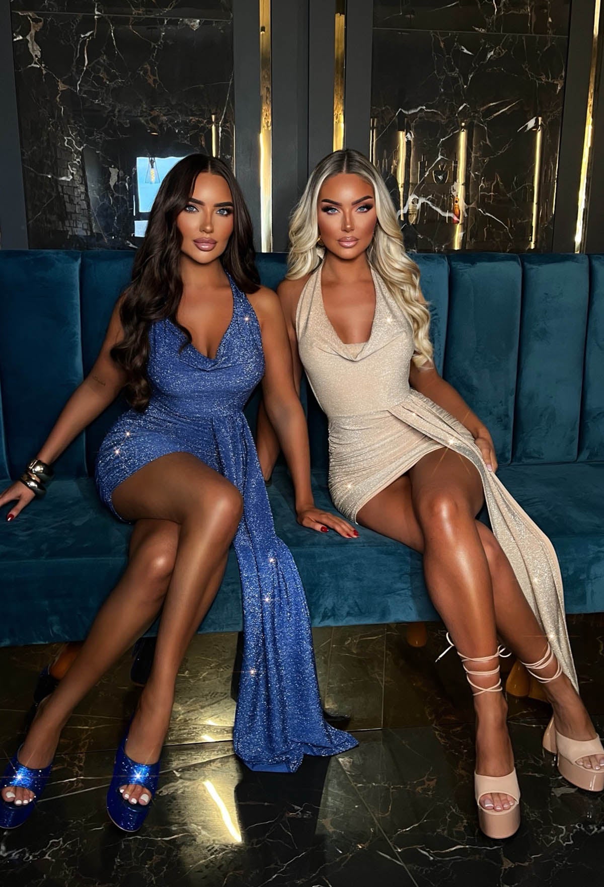 Genesis Cobalt Lurex Drape Mini Dress