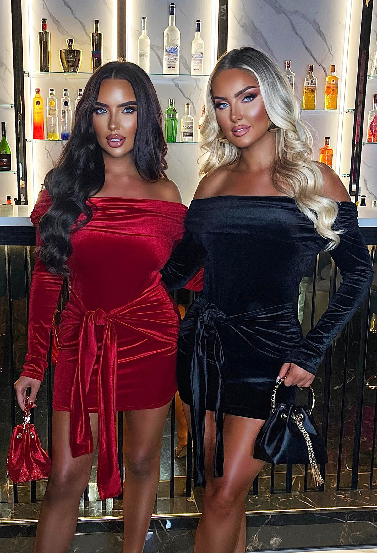 Ginny Red Velvet Tie Front Off The Shoulder Mini Dress