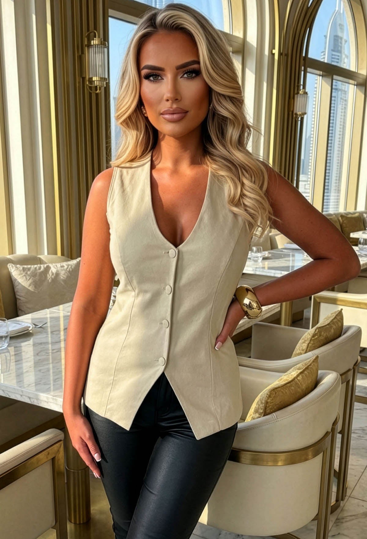 Glam Babe Beige Bengaline Waistcoat