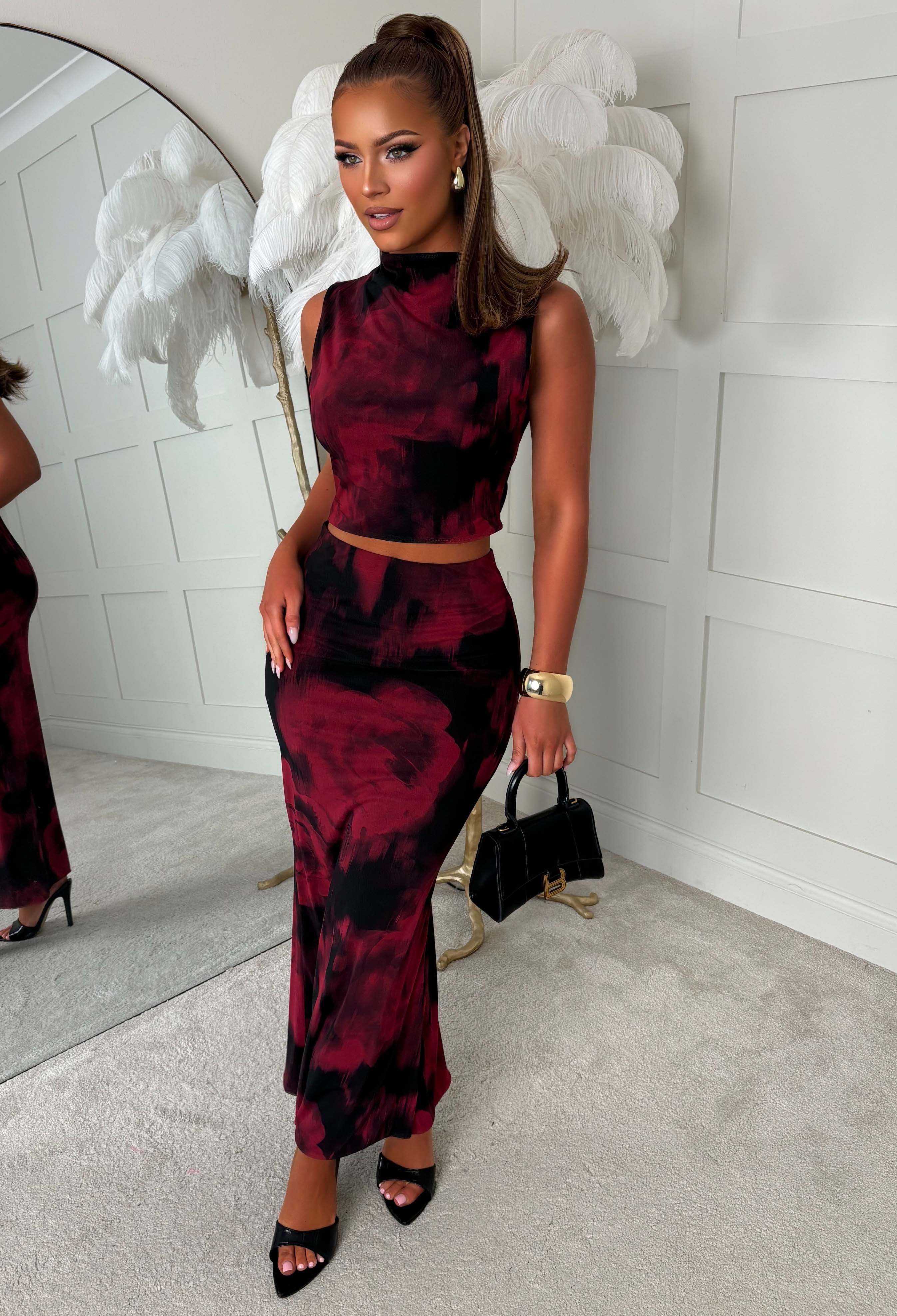 Glamorous Lover Pink Printed Mesh Co-Ord Set