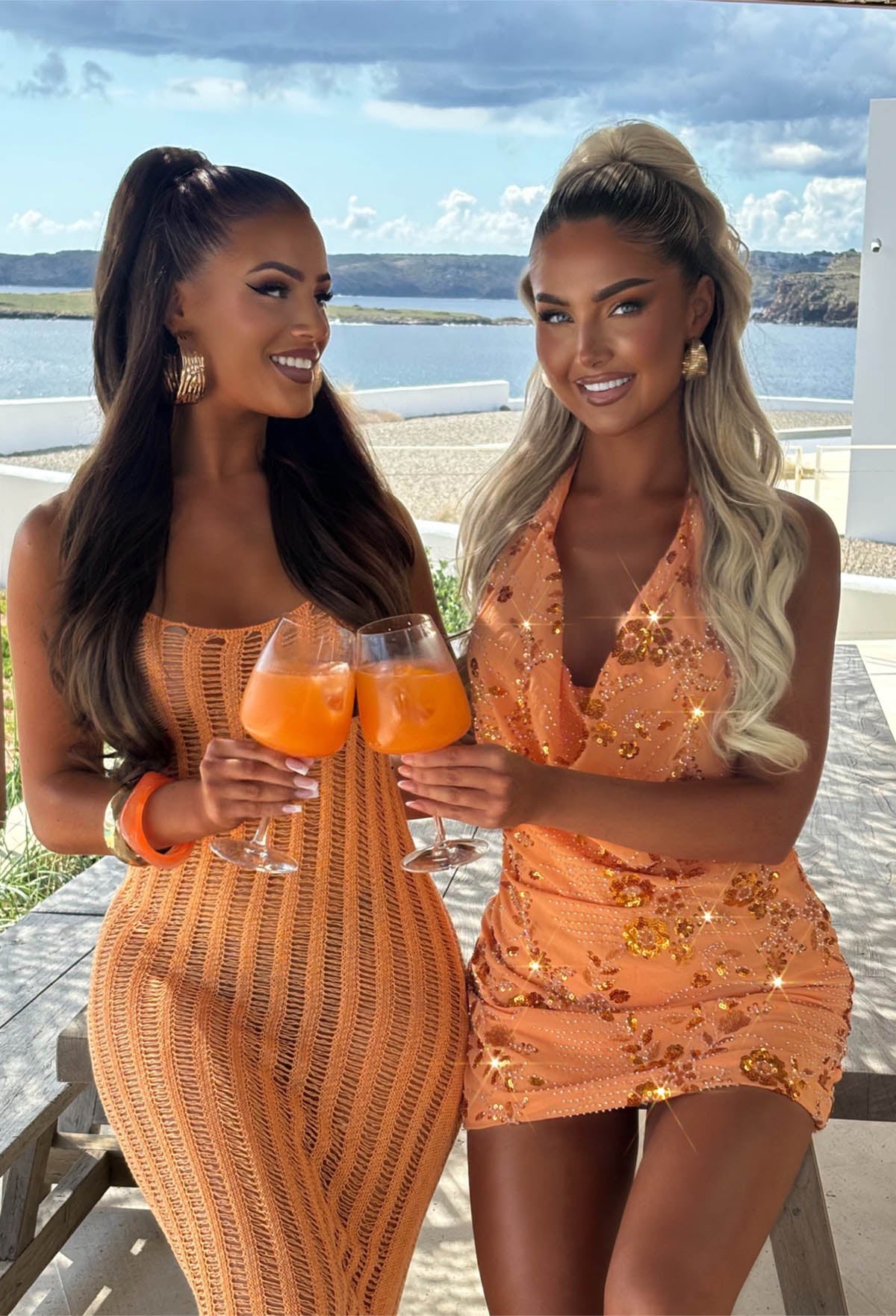 Glistening Girl Coral Beaded Sequin Halter Mini Dress