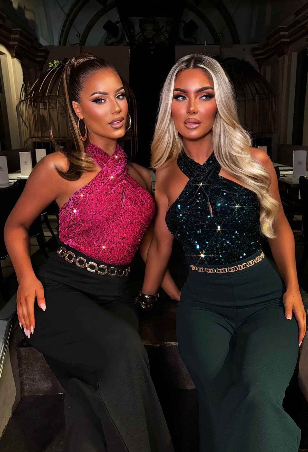 Glitzy Girl Green Sequin Halter Neck Bodysuit