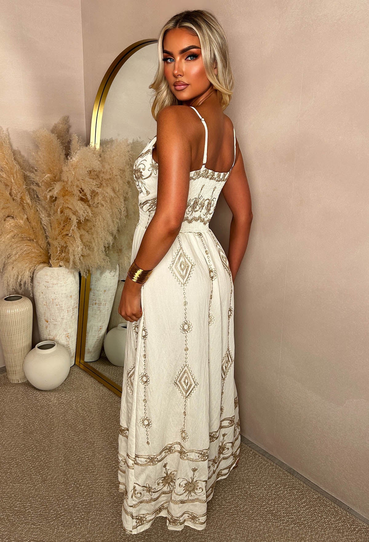 Golden Hour Babe Cream Gold Detail Cami Maxi Dress