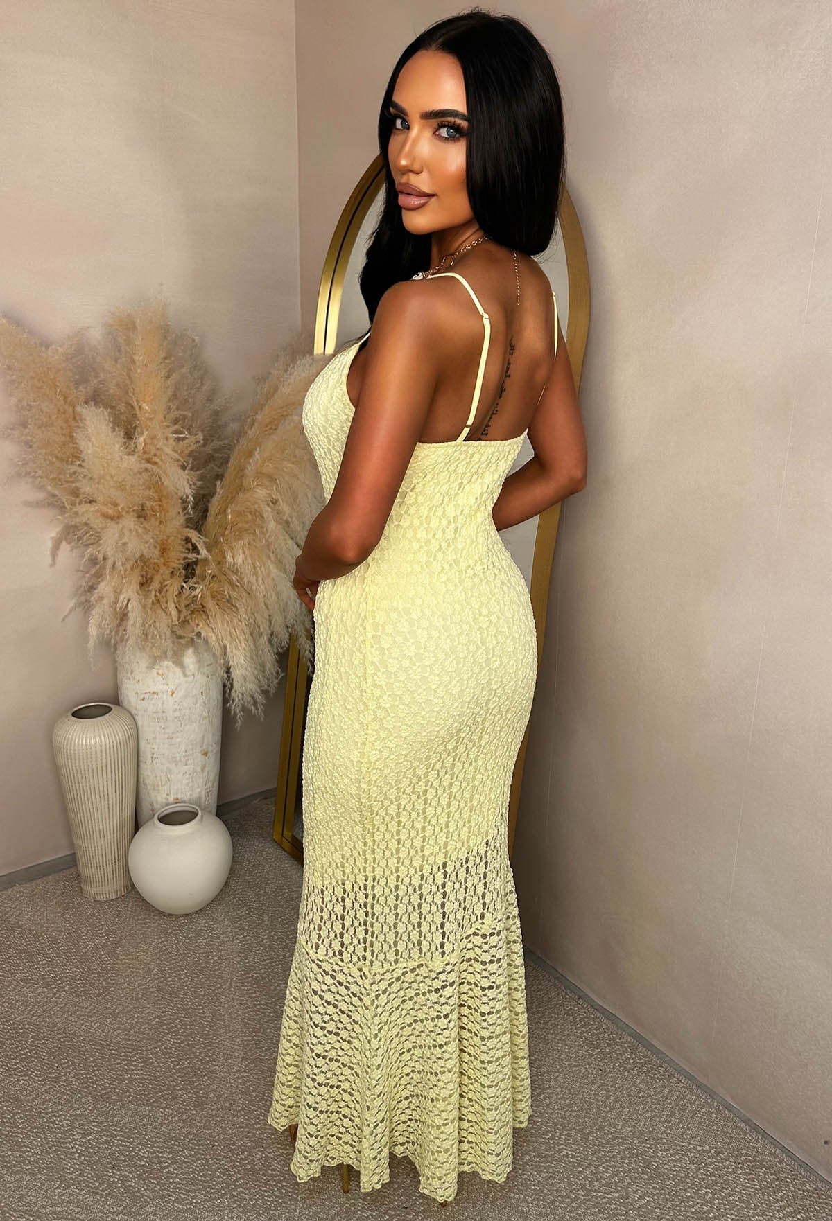 Halo Glow Lemon Textured Cami Maxi Dress