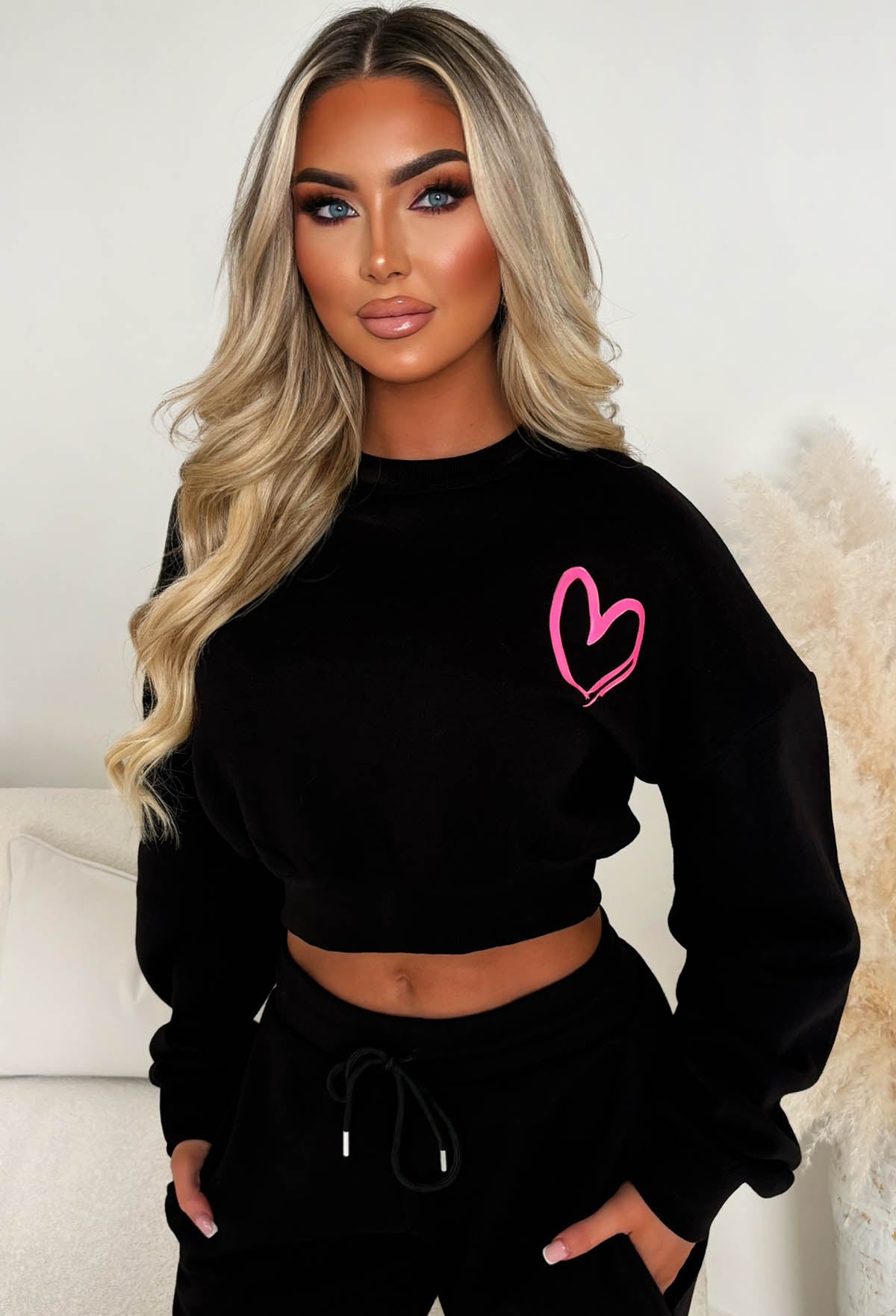 Black Graffiti Heart Sweatshirt & Jogger Set | Pink Boutique