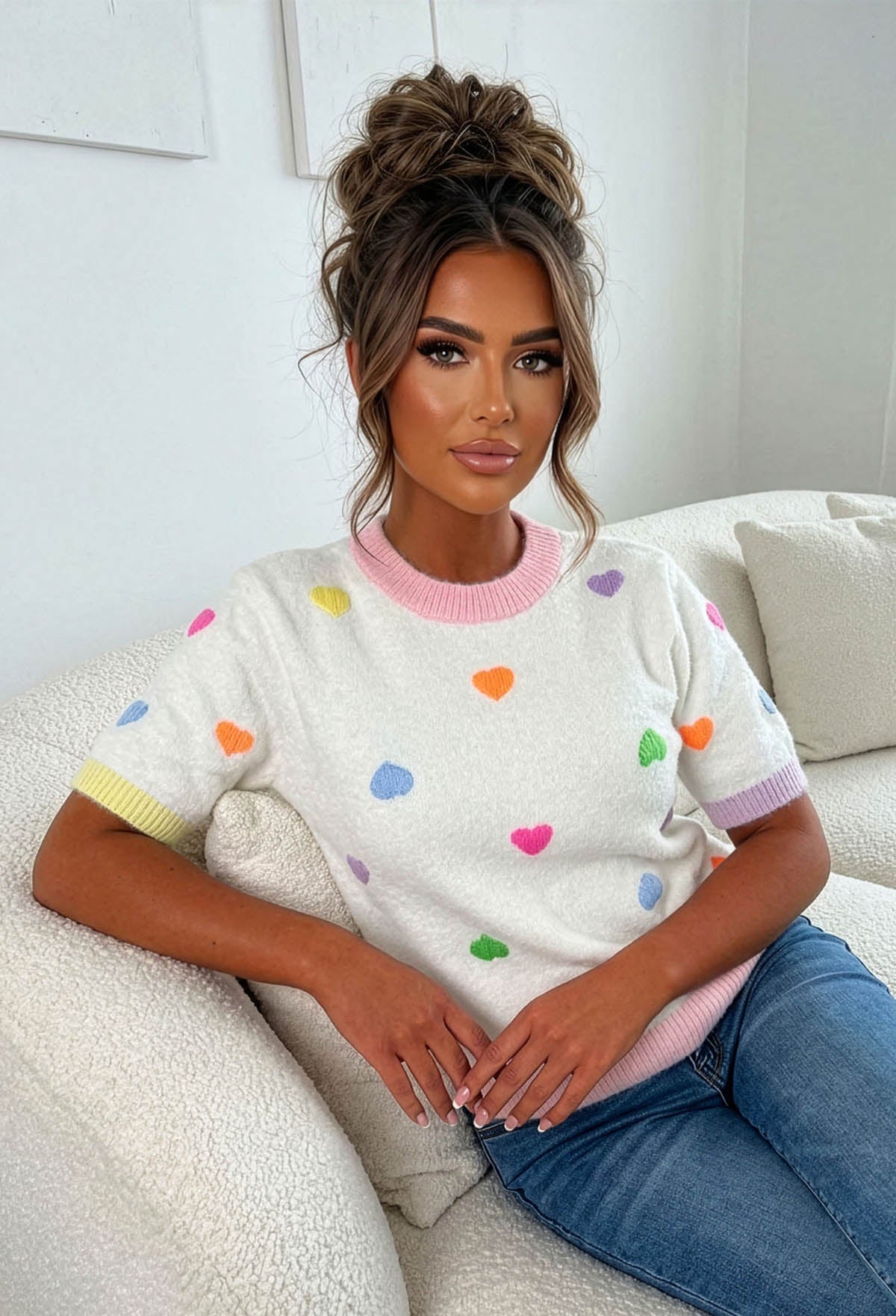 Heart Stopper Multi Colour Heart Crew Neck Jumper