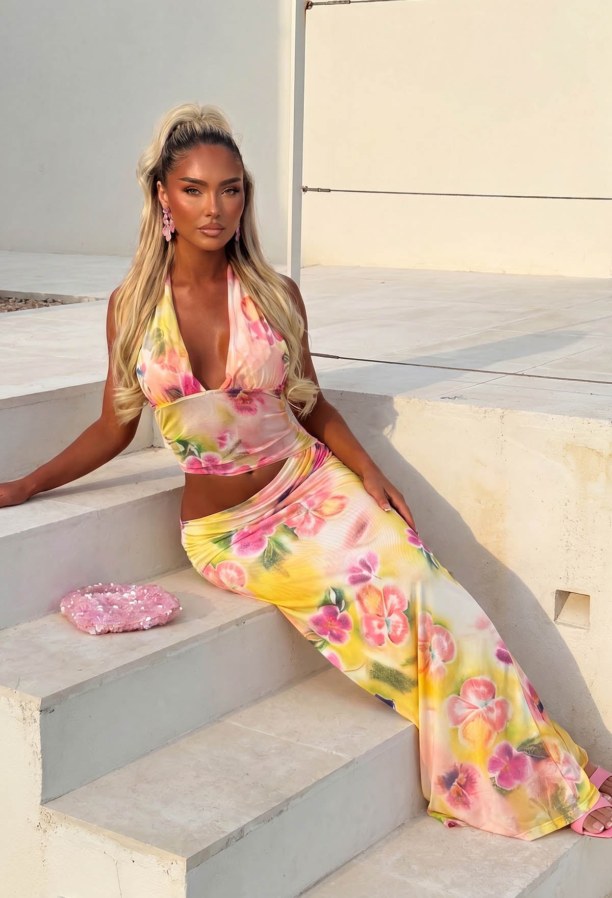 Hibiscus Queen Multi Halter Cut Out Floral Maxi Dress