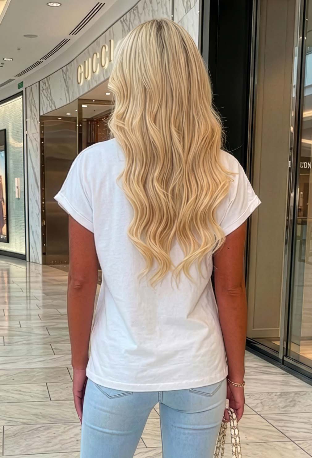 Holly White Basic Gold Button T-shirt