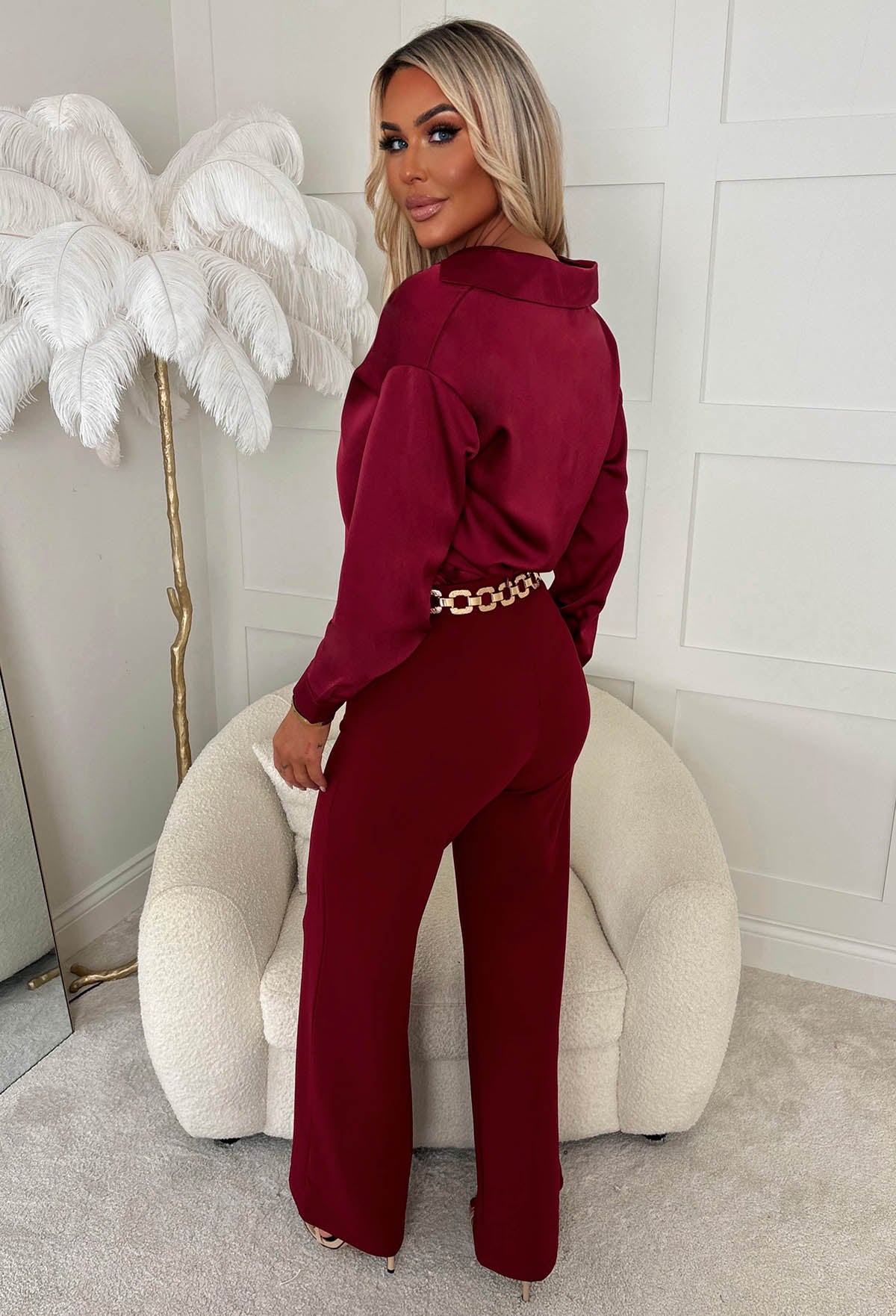 I See Fire Burgundy High Waisted Wide Leg Trousers