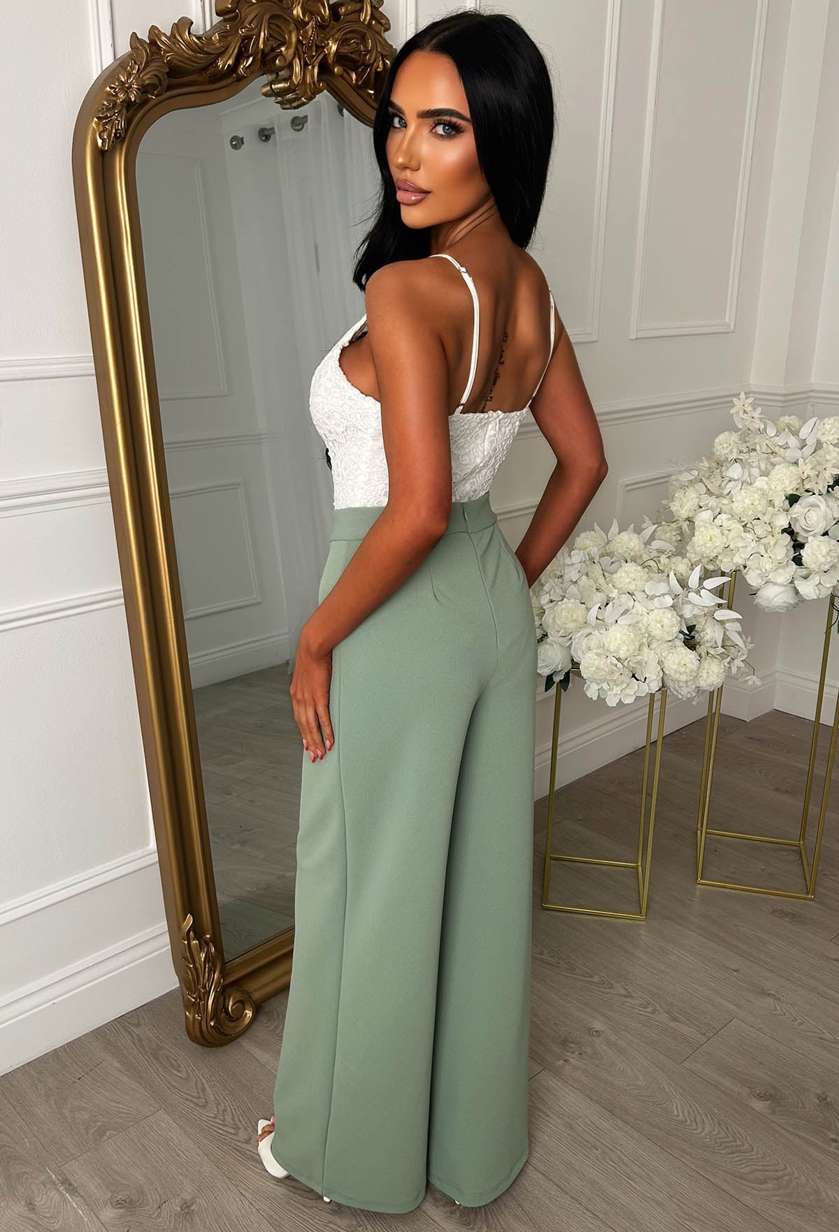 I See Fire Green High Waisted Wide Leg Trousers