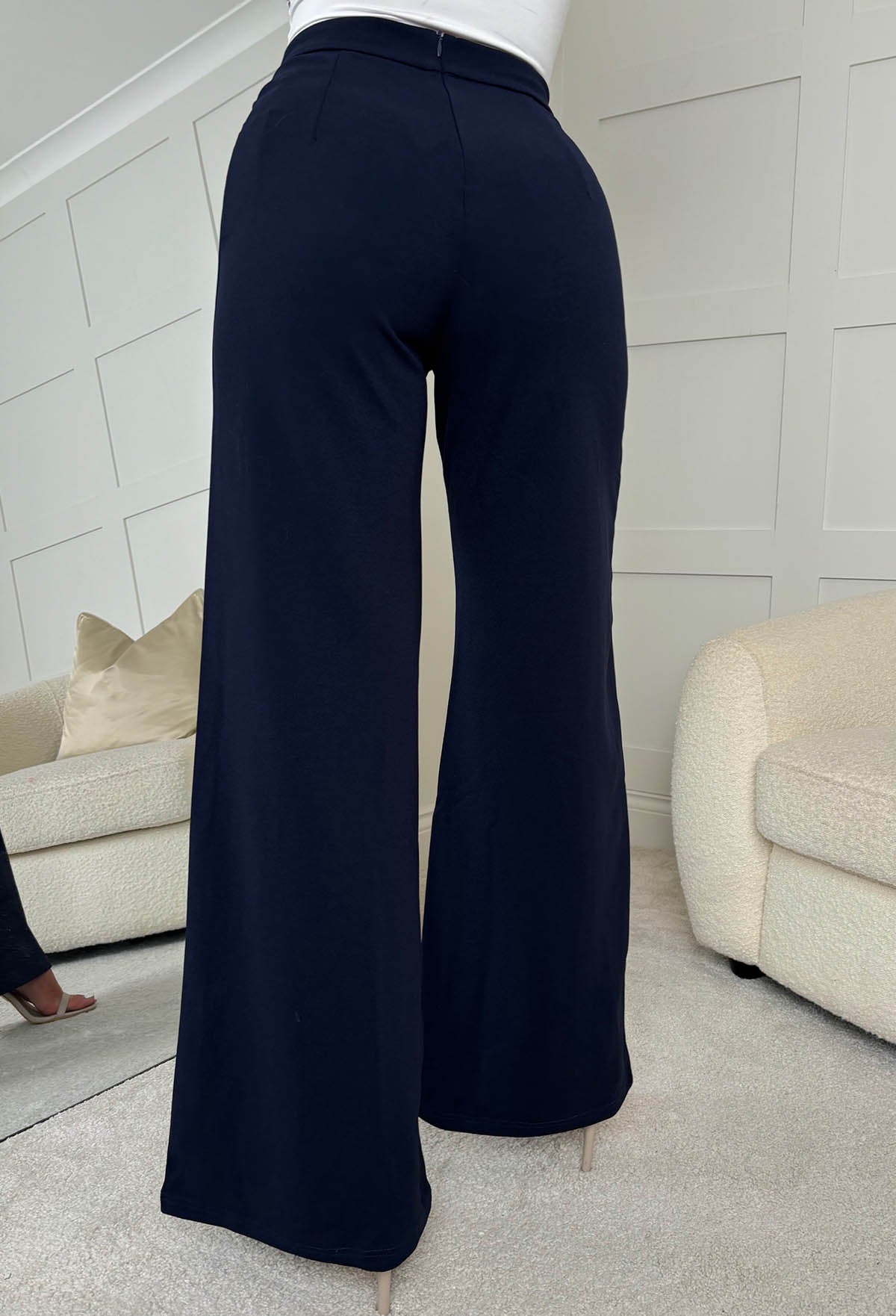 I See Fire Navy High Waisted Wide Leg Trousers