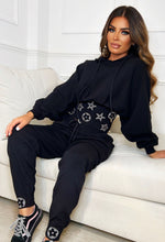 Star Night Black Star Cinched Waist Hooded Knitted Loungewear Set