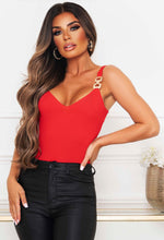 Boujee Scenes Red Gold Buckle Knitted Cami Bodysuit