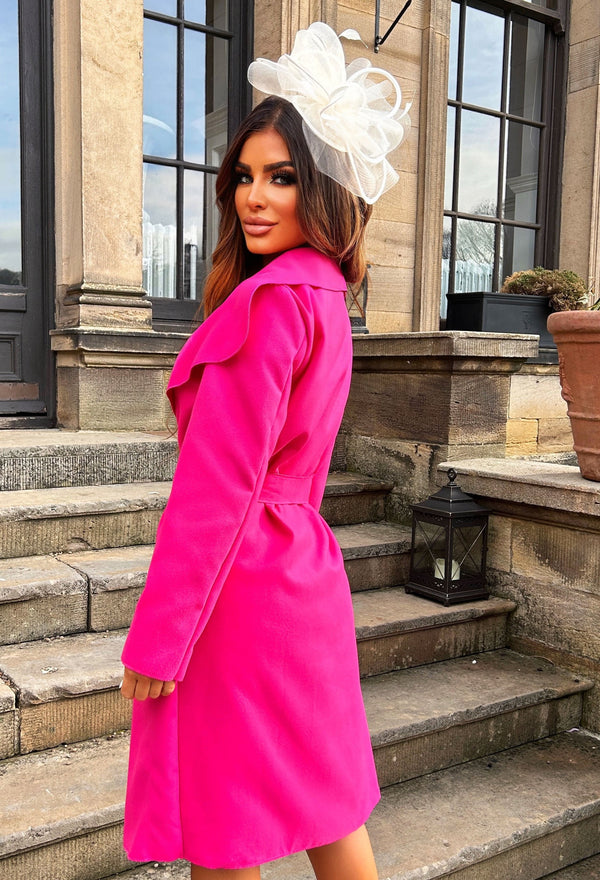 Sweet Days Hot Pink Belted Shawl Duster Coat Pink Boutique Pink