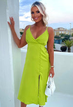 Luxury Glamour Green Button Skirt Cami Midi Dress