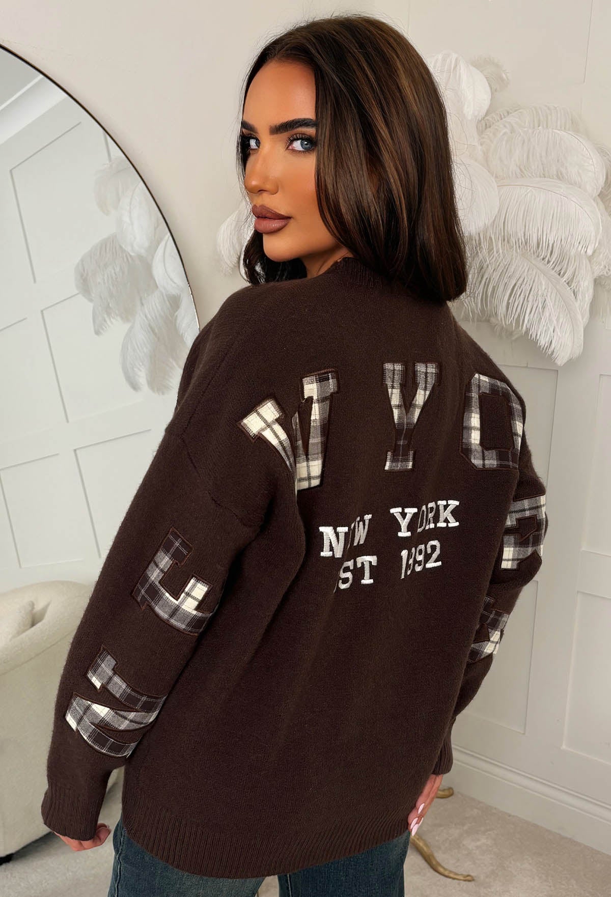 In My City Brown Slogan Cardigan