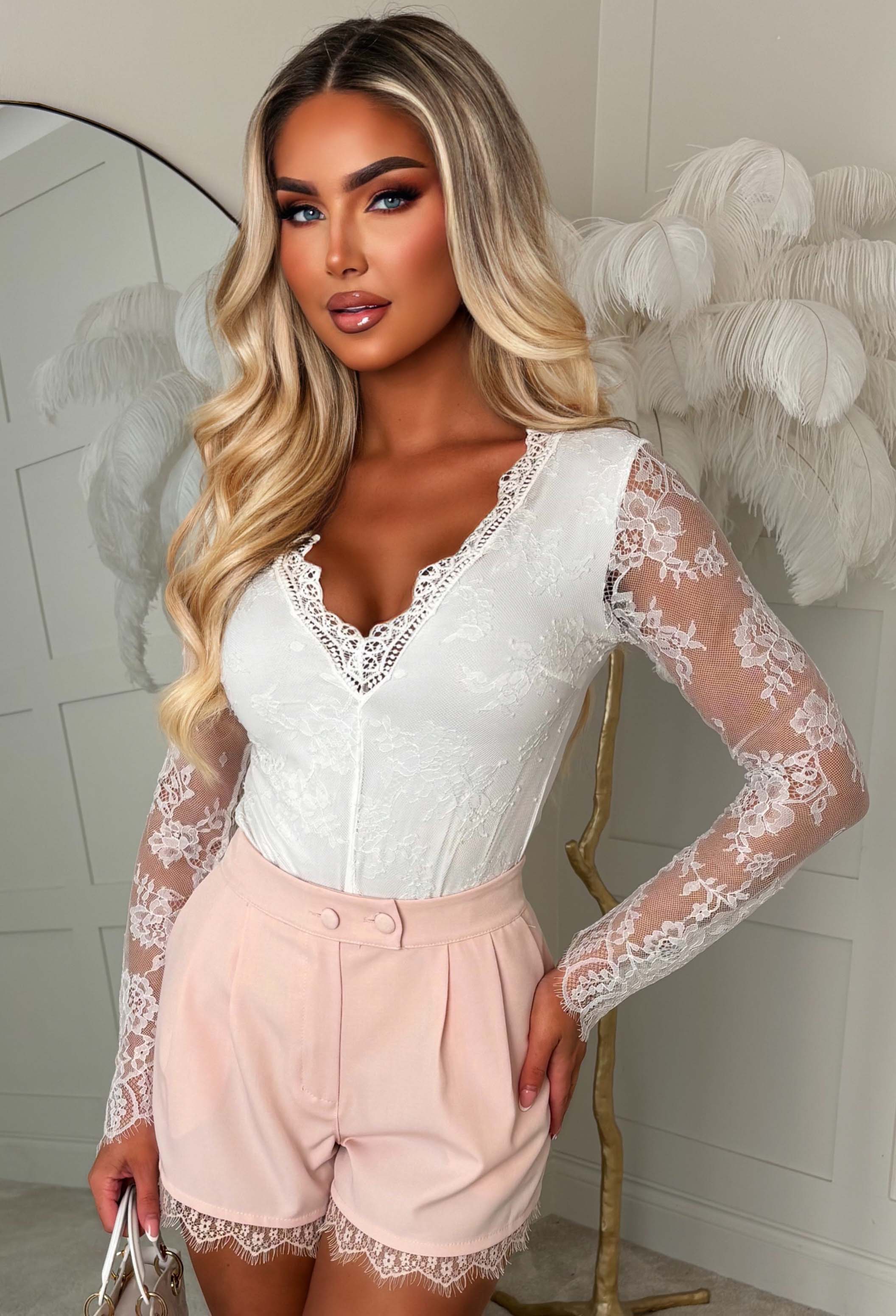 In The Spotlight Pink Lace Trim Detail Tailored Shorts