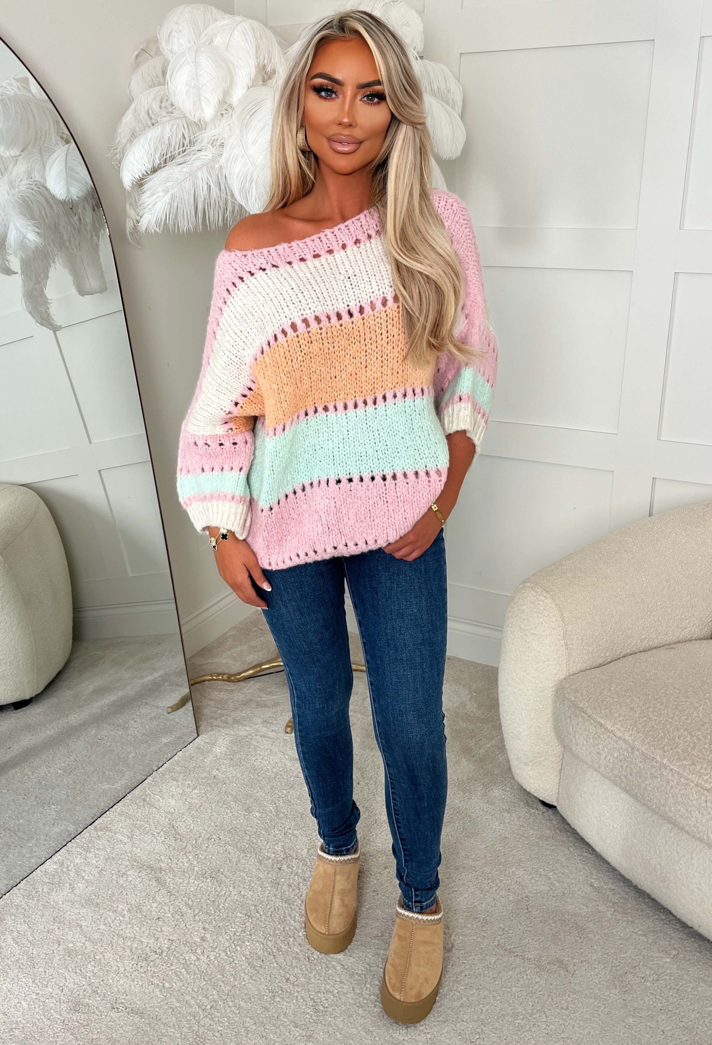 Infinite Heart Multi Pastel Panelled Ultra Soft Knitted Jumper