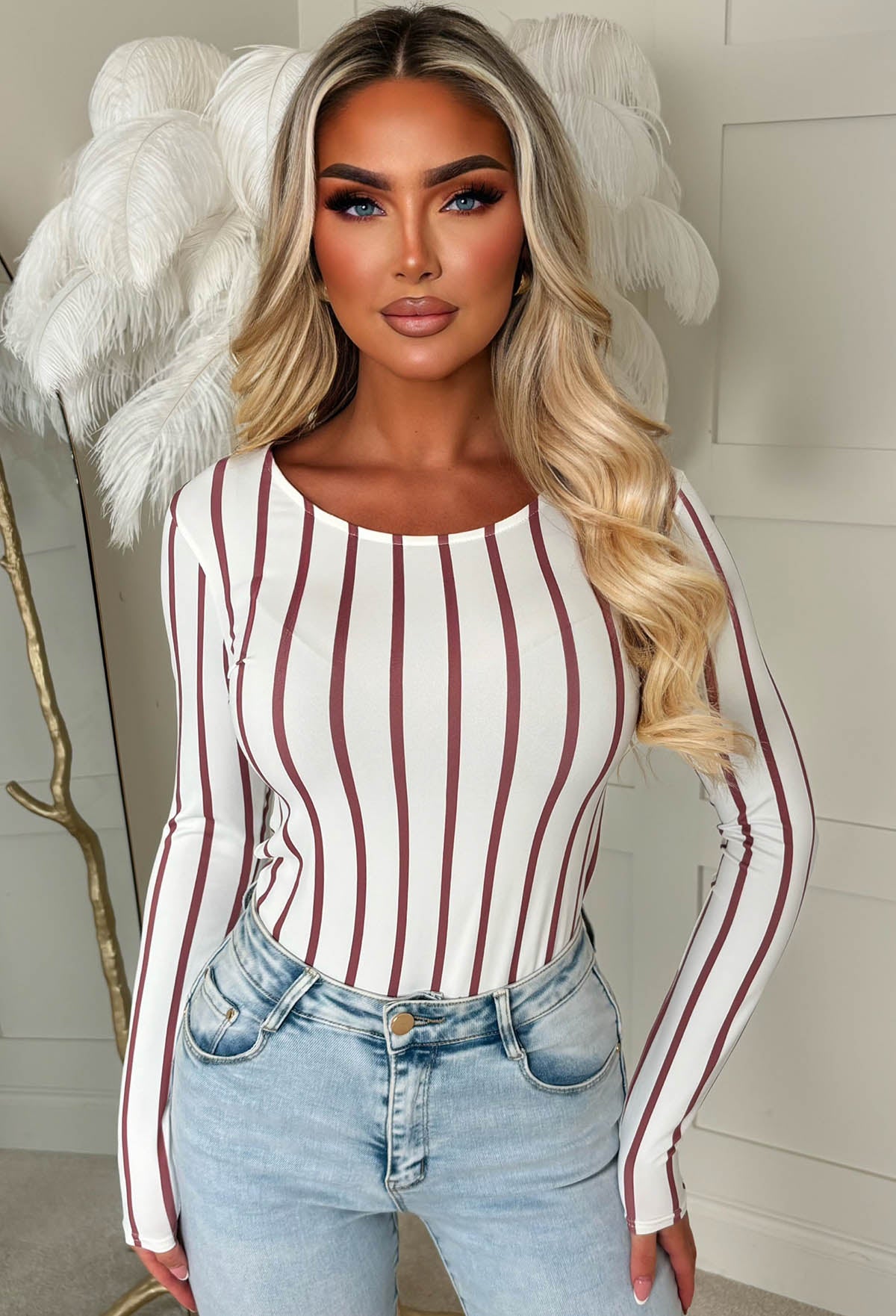 Irresistibly Yours White Striped Longsleeve Jersey Top