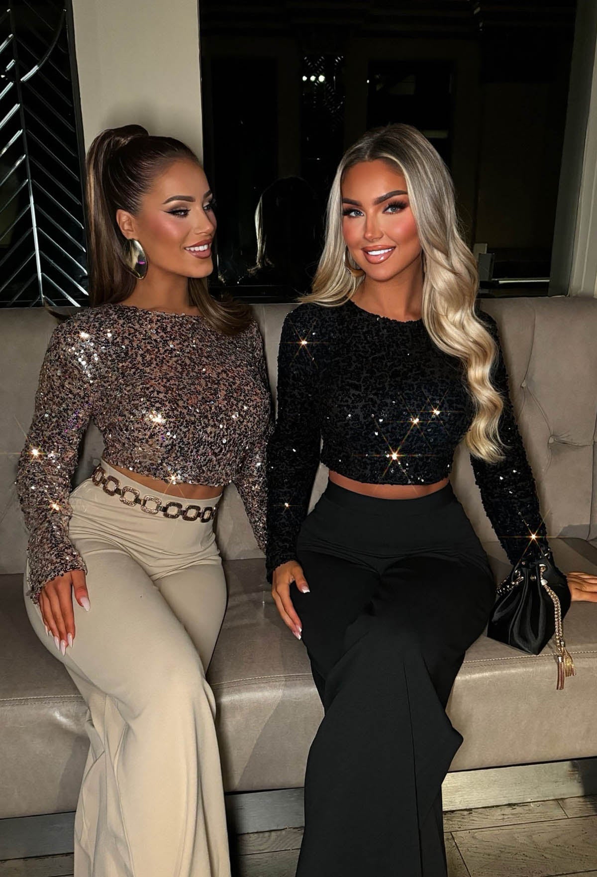 It Girl Era Black Sequin Crop Top