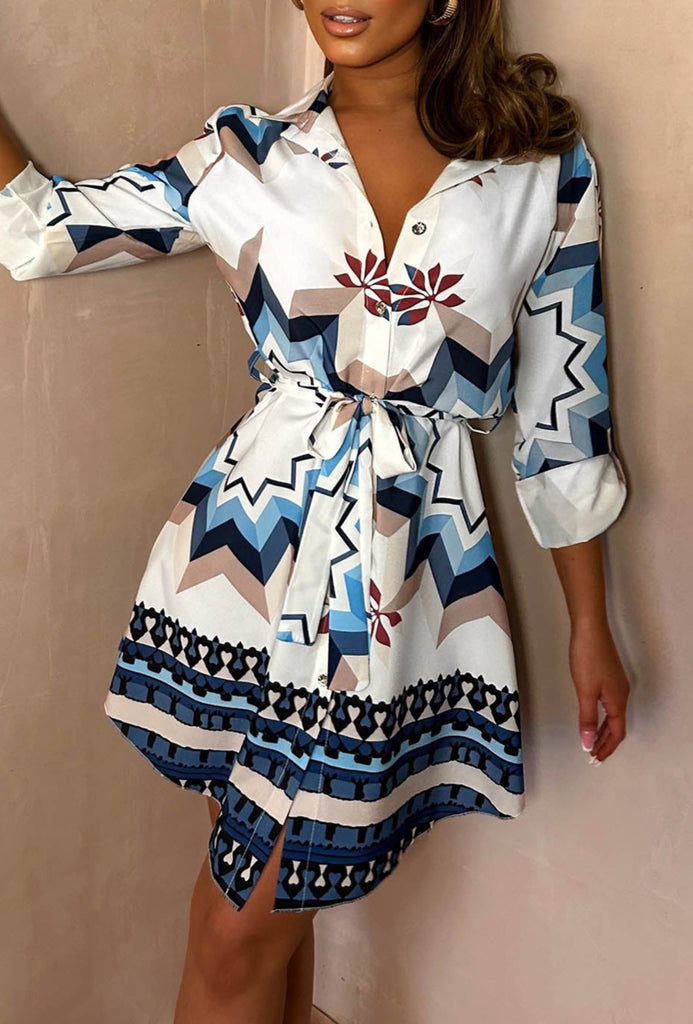 Blue Pin-Tucks Shirt Dress
