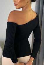 Chic Mood Black One Shoulder Asymmetric Knitted Top