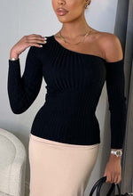 Chic Mood Black One Shoulder Asymmetric Knitted Top