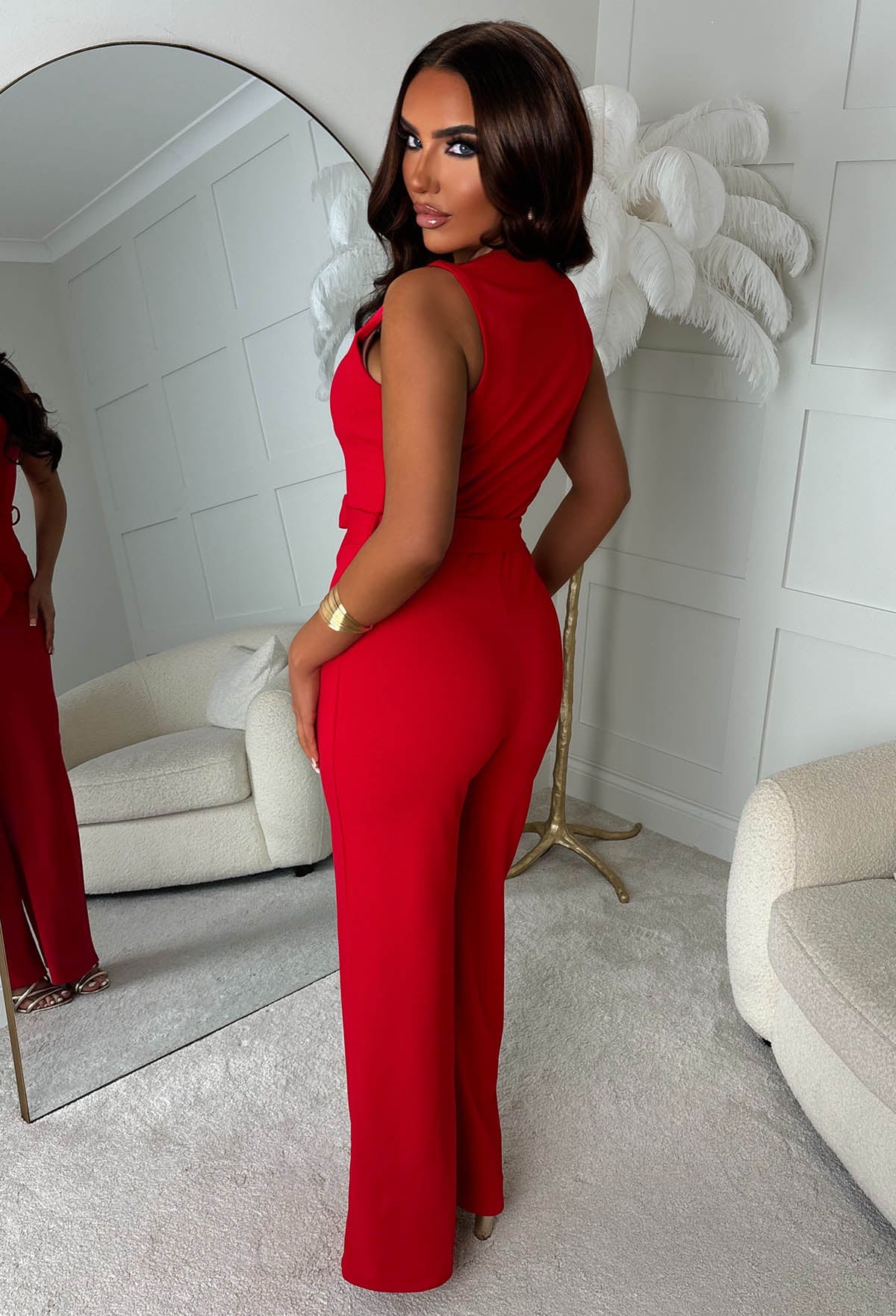 Jerry-Marie Red Waistcoat Jumpsuit