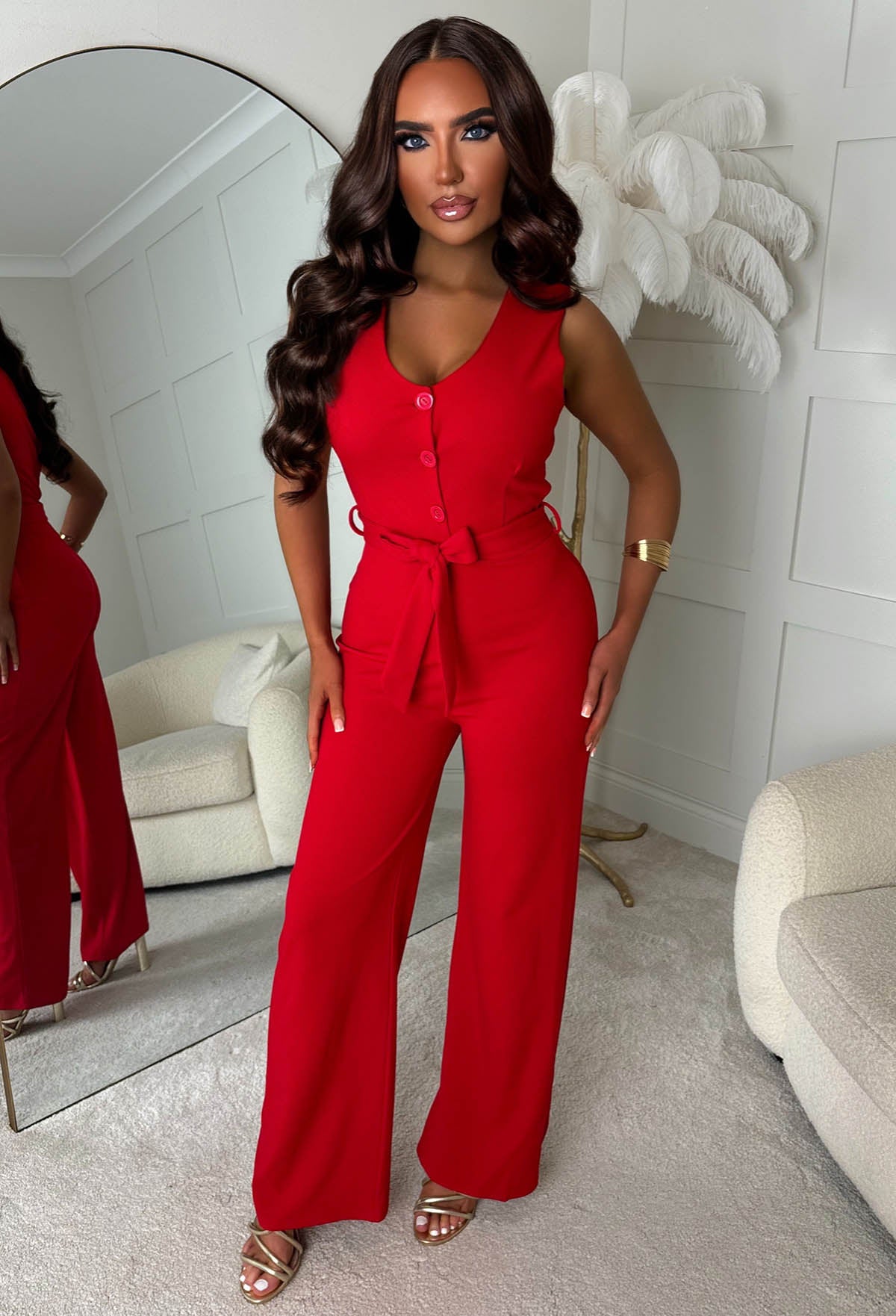 Jerry-Marie Red Waistcoat Jumpsuit
