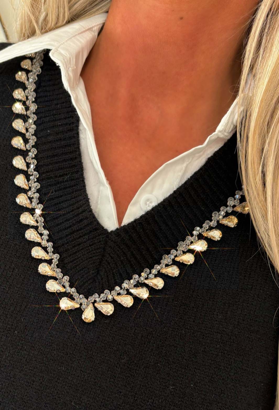Just Desire Black 2 In 1 Diamante Neck Embellished Jumper With Shirt