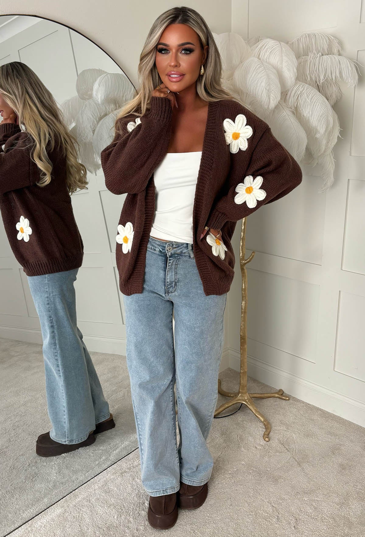 Keep Me Sweet Brown Flower Cardigan