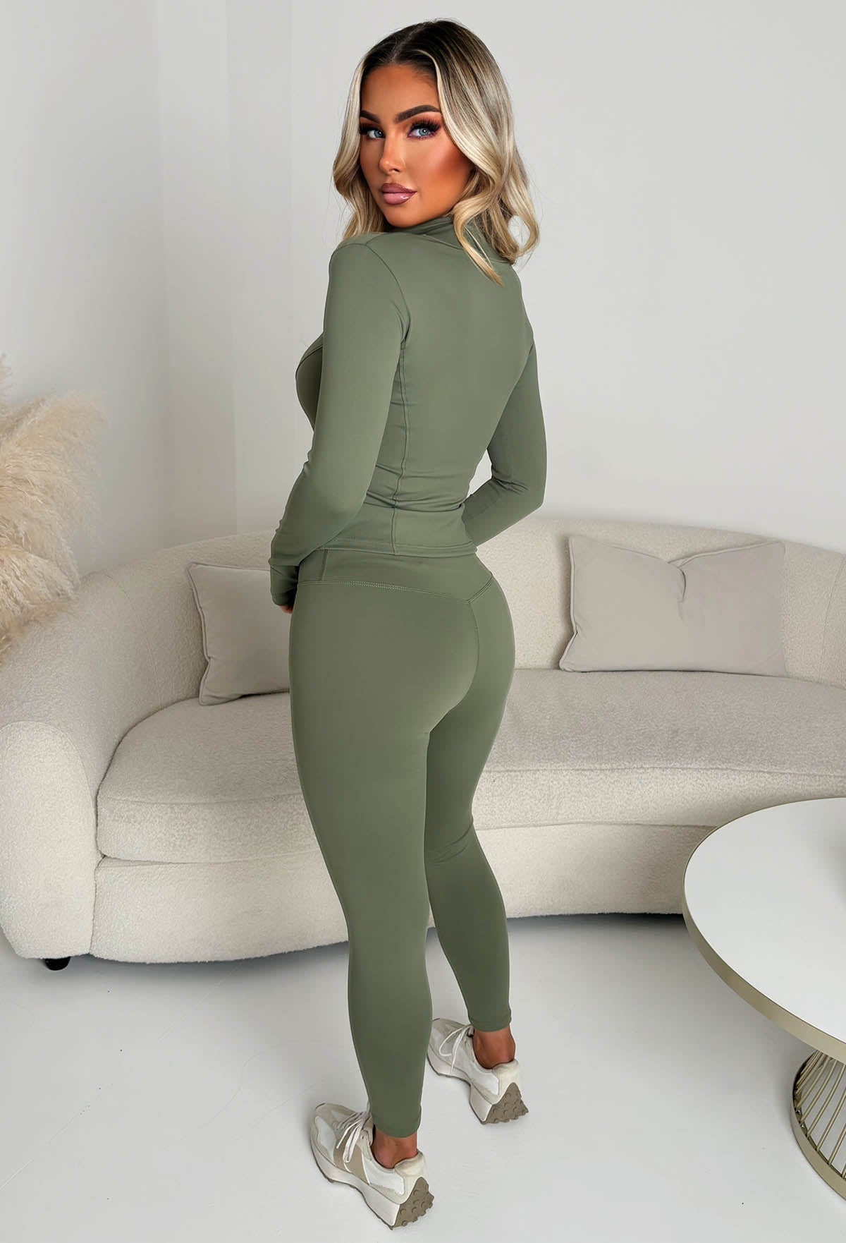 Keep On Moving Khaki Jacket & Leggings Athleisurewear Co-Ord Set
