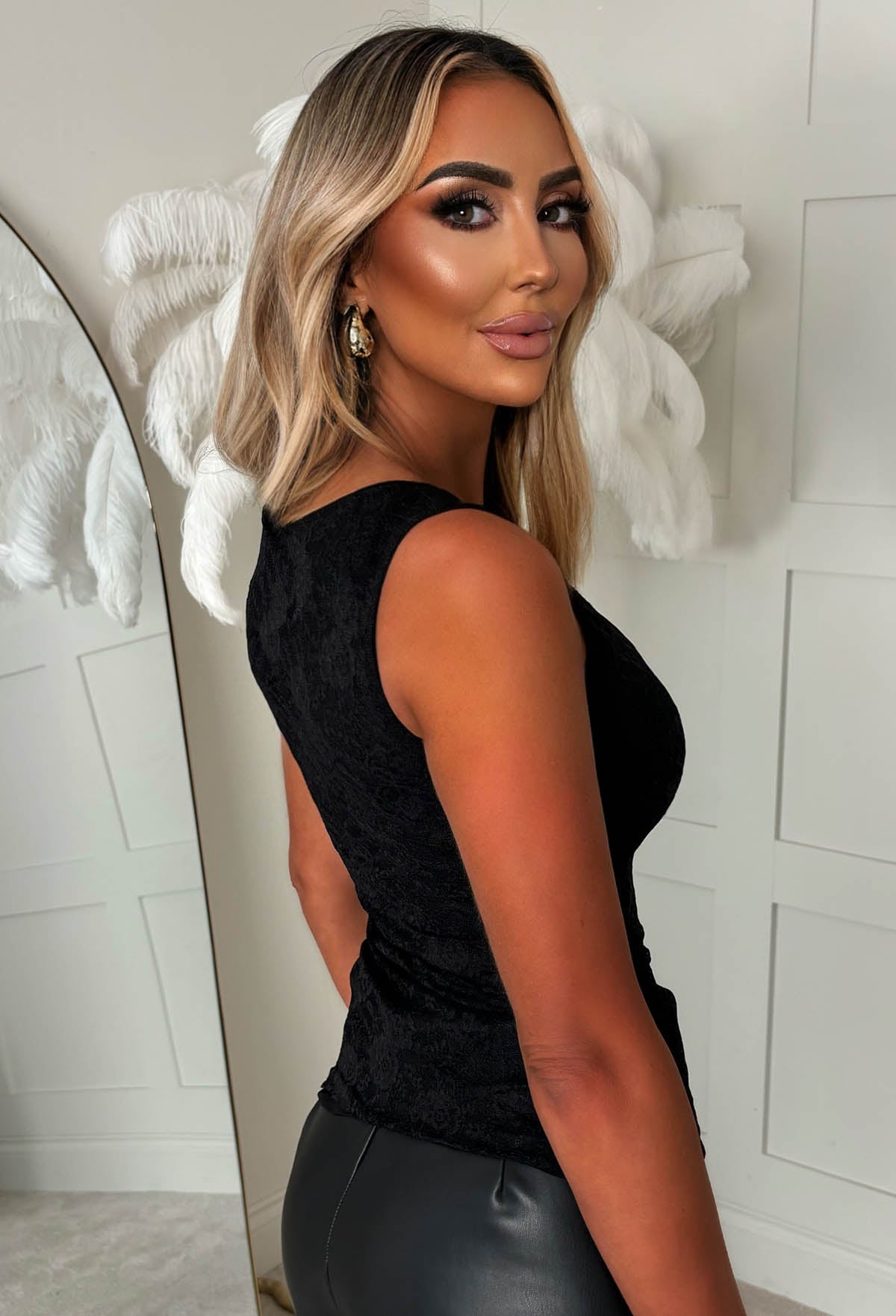 Lace Allure Black Slash Neck Top