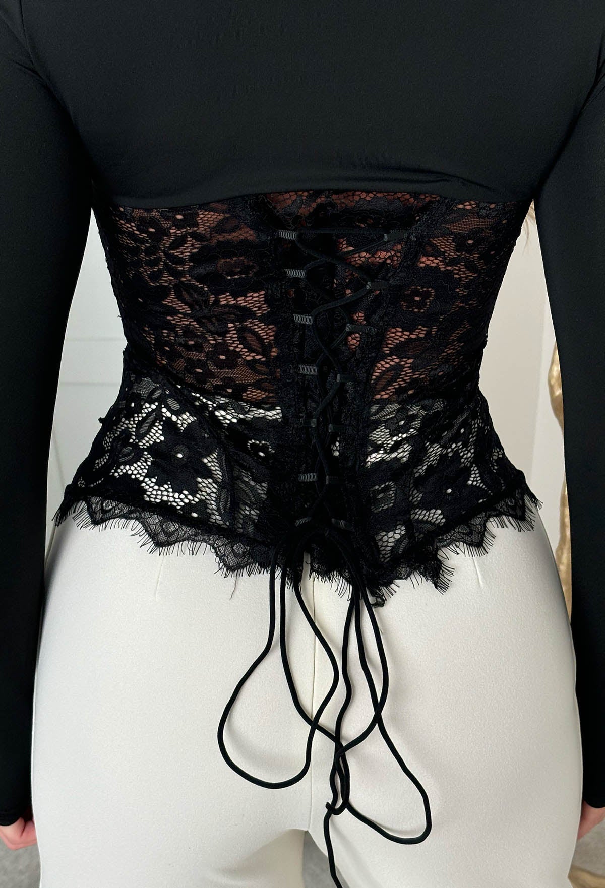 Lace Daydream Black Long Sleeve Corset Top