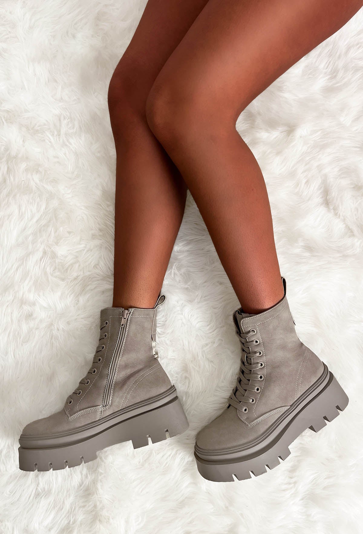 Lace Me Up Grey Faux Suede Boots