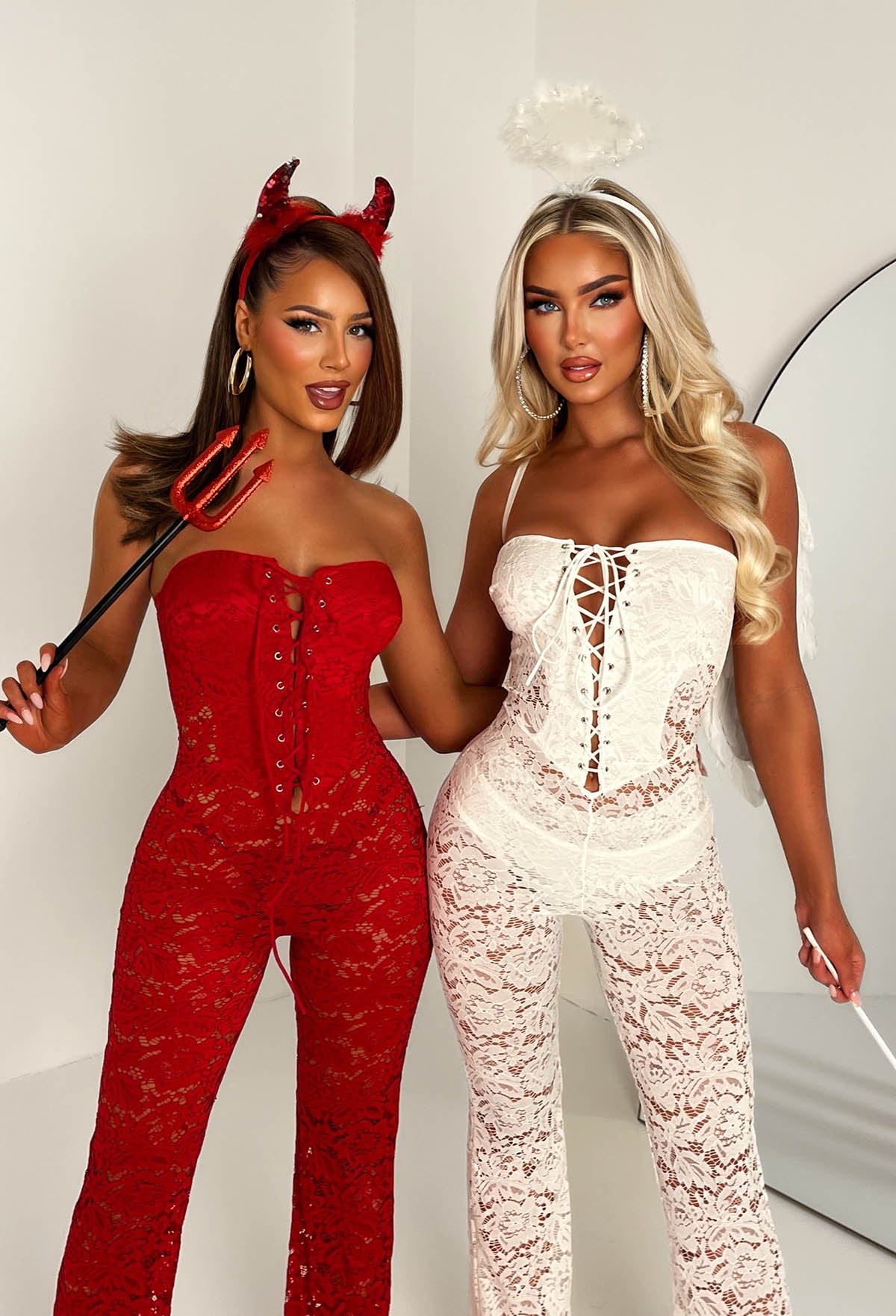 Laced Luxe White Laced Up Lace Jumpsuit
